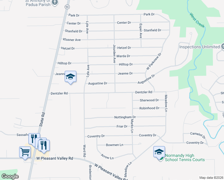 map of restaurants, bars, coffee shops, grocery stores, and more near 3210 Dentzler Road in Parma