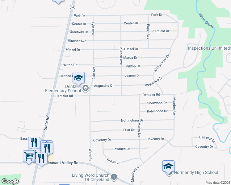 map of restaurants, bars, coffee shops, grocery stores, and more near 3210 Dentzler Rd in Parma