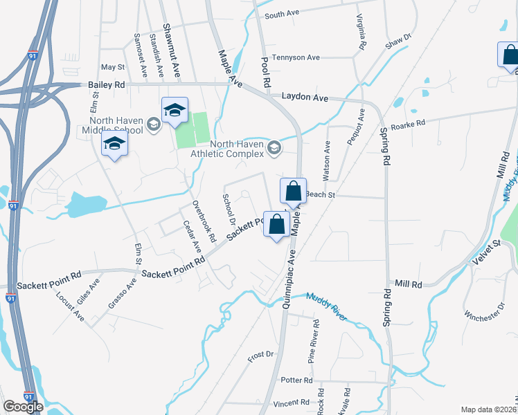 map of restaurants, bars, coffee shops, grocery stores, and more near 99 Briarwood Circle in North Haven
