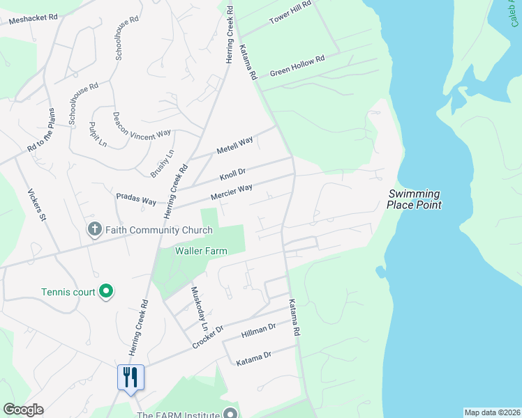 map of restaurants, bars, coffee shops, grocery stores, and more near 12 Martha's Way in Edgartown