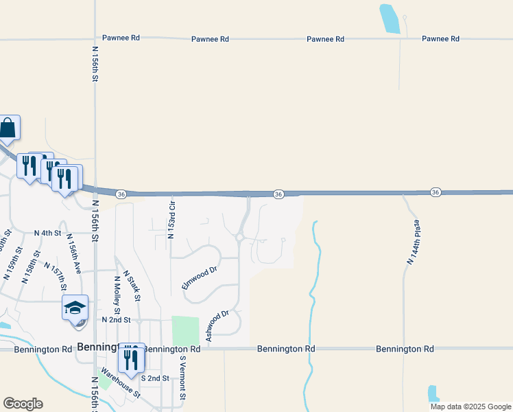map of restaurants, bars, coffee shops, grocery stores, and more near 12320 North 149th Circle in Bennington
