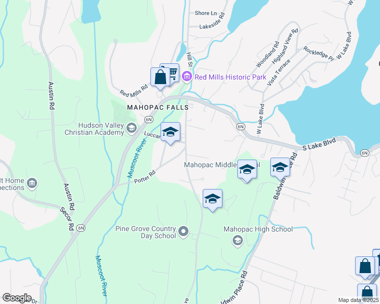 map of restaurants, bars, coffee shops, grocery stores, and more near 176 Myrtle Avenue in Mahopac
