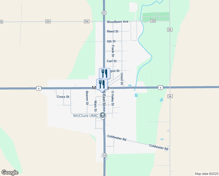 map of restaurants, bars, coffee shops, grocery stores, and more near 170-276 E North St in McClure