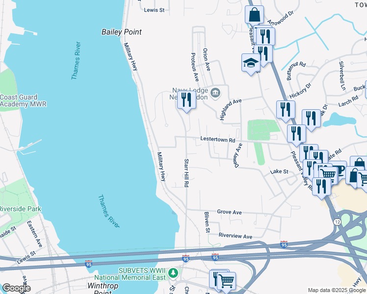 map of restaurants, bars, coffee shops, grocery stores, and more near 150 Starr Hill Road in Groton