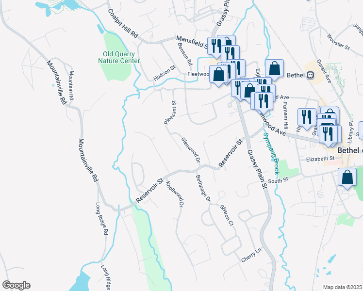 map of restaurants, bars, coffee shops, grocery stores, and more near 33 Pleasant Street in Bethel