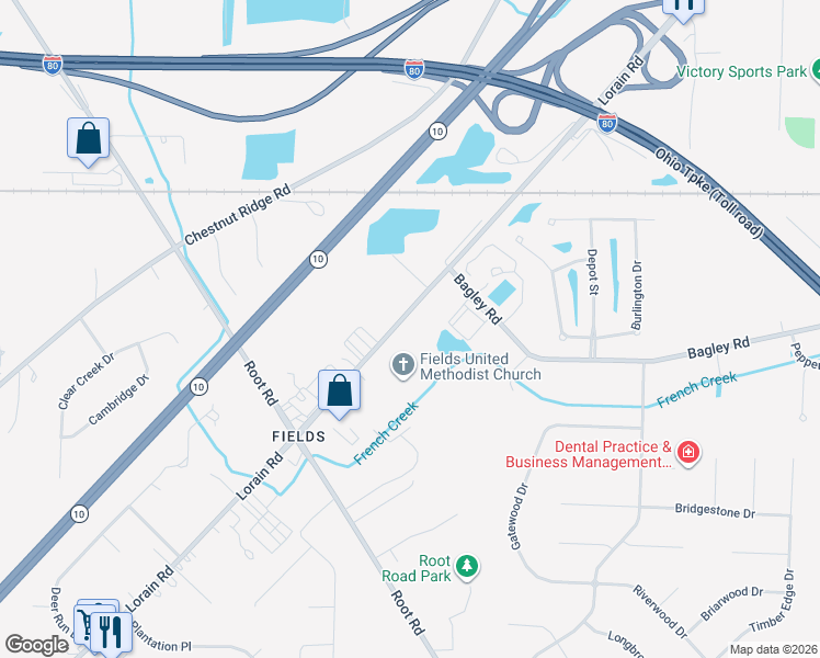 map of restaurants, bars, coffee shops, grocery stores, and more near 33963 Lorain Road in North Ridgeville