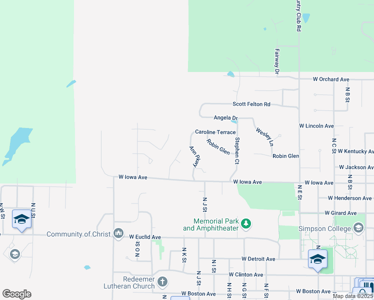 map of restaurants, bars, coffee shops, grocery stores, and more near 1111 Ann Parkway in Indianola