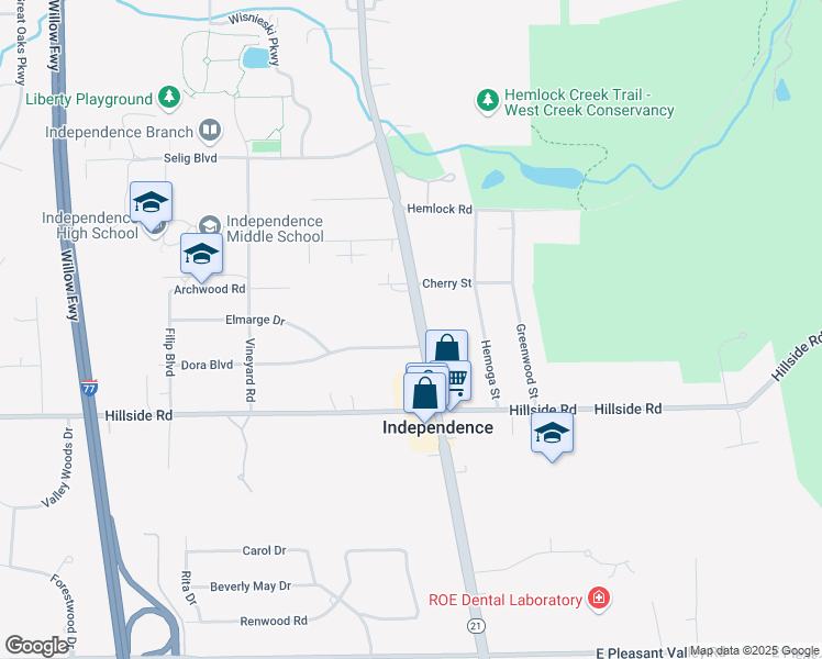 map of restaurants, bars, coffee shops, grocery stores, and more near 7018 Brecksville Road in Independence