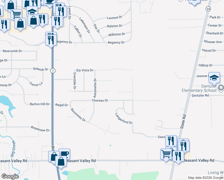 map of restaurants, bars, coffee shops, grocery stores, and more near 5900 Night Vista Drive in Parma