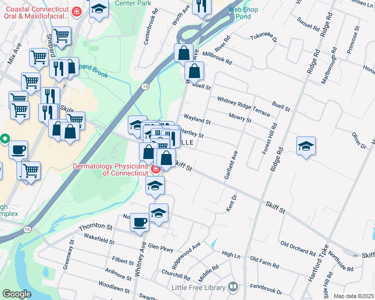 map of restaurants, bars, coffee shops, grocery stores, and more near 17 Collett Street in North Haven