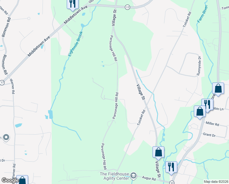 map of restaurants, bars, coffee shops, grocery stores, and more near 168 Parsonage Hill Road in North Branford