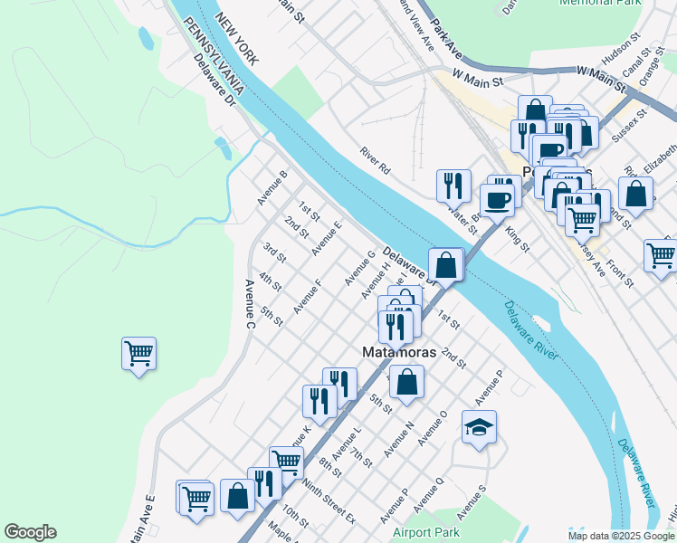 map of restaurants, bars, coffee shops, grocery stores, and more near 408 2nd Street in Matamoras