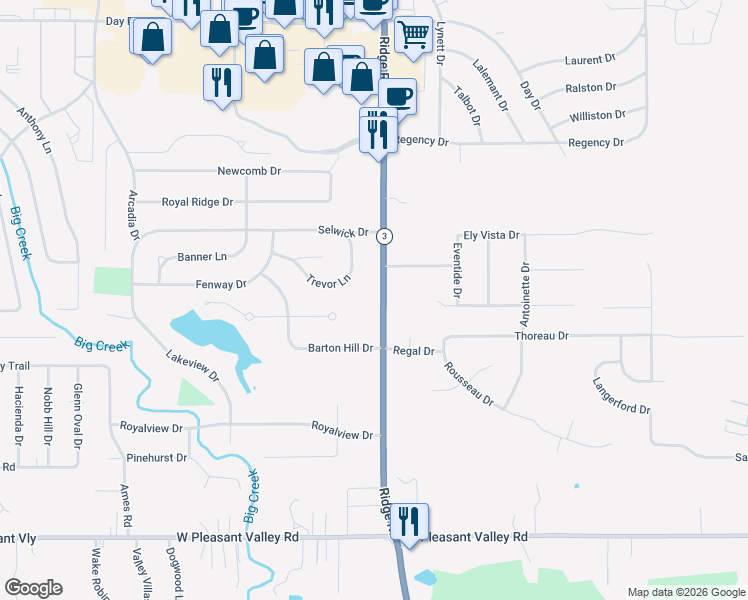 map of restaurants, bars, coffee shops, grocery stores, and more near 7122 Ridge Road in Parma