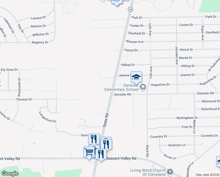 map of restaurants, bars, coffee shops, grocery stores, and more near 7130 State Road in Cleveland