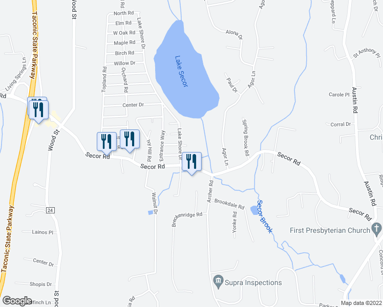 map of restaurants, bars, coffee shops, grocery stores, and more near 61 Underhill Road in Mahopac