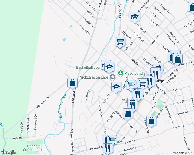 map of restaurants, bars, coffee shops, grocery stores, and more near 540 West Grace Street in Old Forge