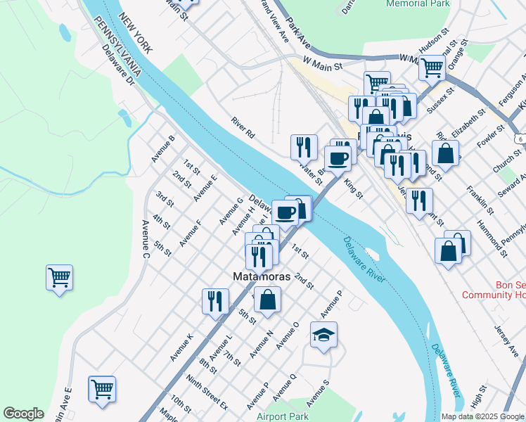 map of restaurants, bars, coffee shops, grocery stores, and more near 701 Avenue O in Matamoras