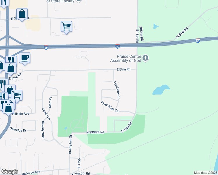 map of restaurants, bars, coffee shops, grocery stores, and more near 765 River Edge Circle in Ottawa