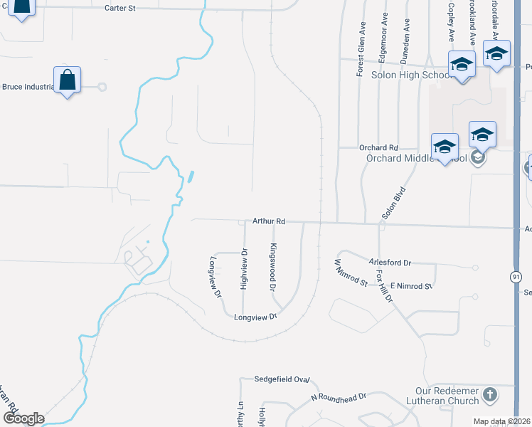 map of restaurants, bars, coffee shops, grocery stores, and more near 31855 Arthur Road in Solon