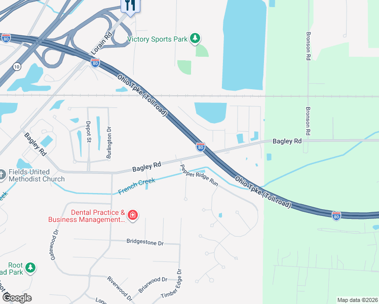 map of restaurants, bars, coffee shops, grocery stores, and more near 32312 Bagley Road in North Ridgeville