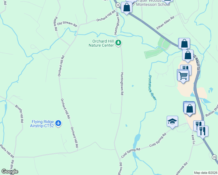 map of restaurants, bars, coffee shops, grocery stores, and more near 20 Monitor Hill Road in Newtown