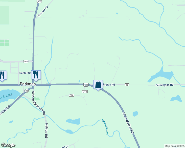 map of restaurants, bars, coffee shops, grocery stores, and more near 16470 Farmington Road in West Farmington