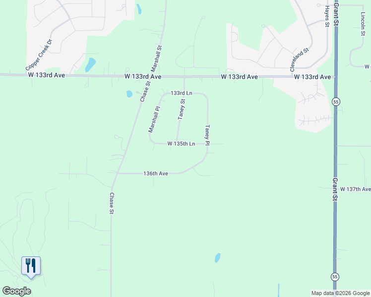 map of restaurants, bars, coffee shops, grocery stores, and more near 2699 West 135th Lane in Crown Point