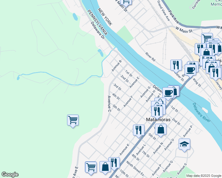 map of restaurants, bars, coffee shops, grocery stores, and more near 305 Avenue C in Matamoras
