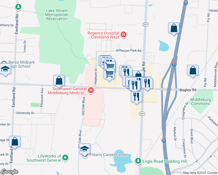 map of restaurants, bars, coffee shops, grocery stores, and more near 18324 Bagley Road in Middleburg Heights