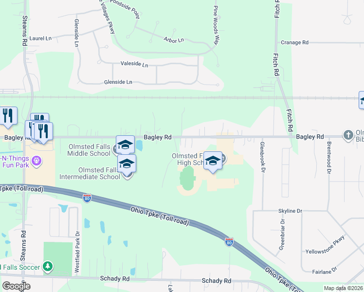 map of restaurants, bars, coffee shops, grocery stores, and more near 26981 Bagley Road in Cuyahoga County