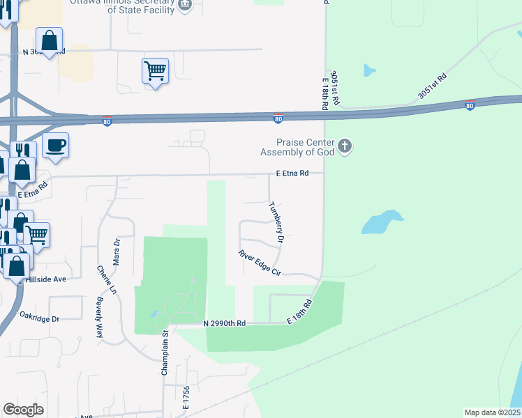 map of restaurants, bars, coffee shops, grocery stores, and more near 765 River Edge Circle in Ottawa