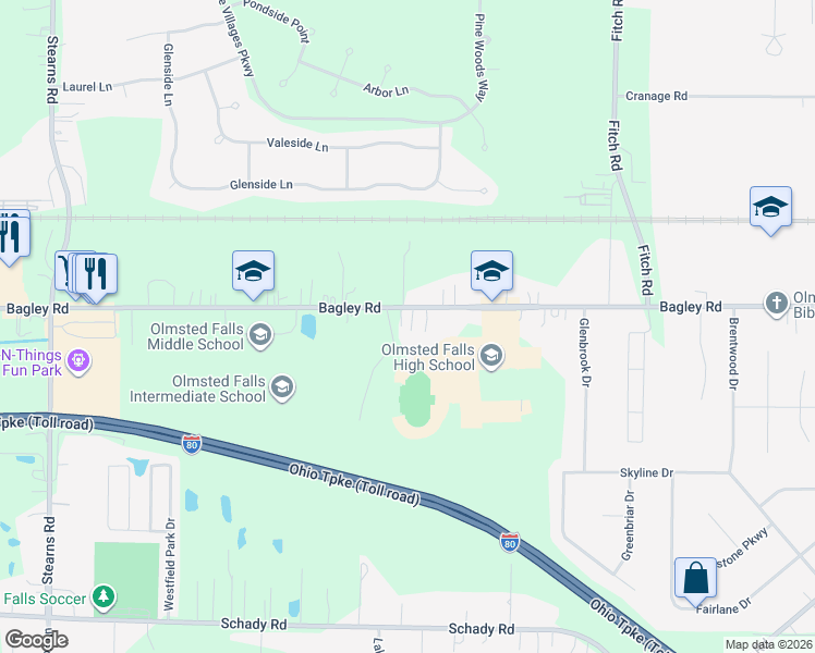 map of restaurants, bars, coffee shops, grocery stores, and more near 26981 Bagley Road in Cuyahoga County