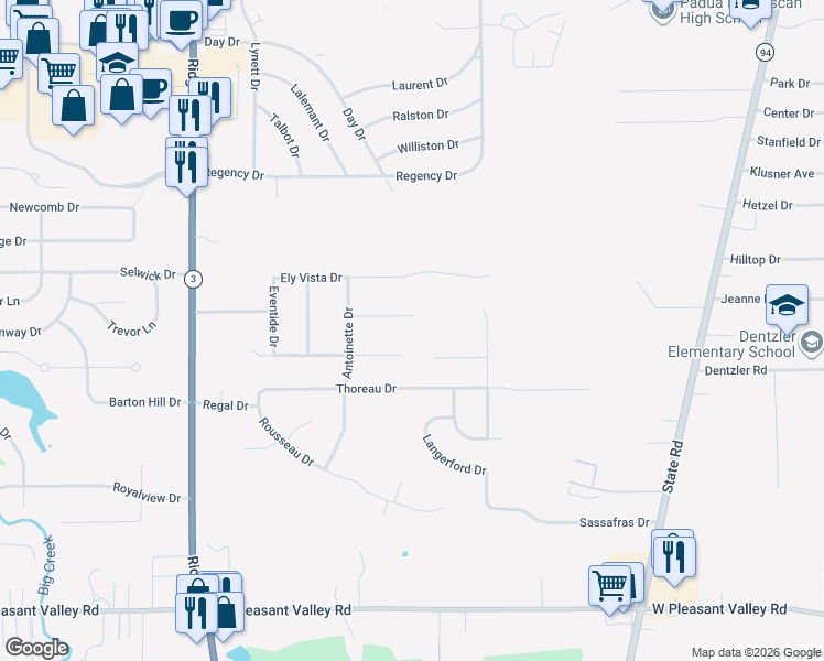 map of restaurants, bars, coffee shops, grocery stores, and more near 5900 Night Vista Drive in Parma
