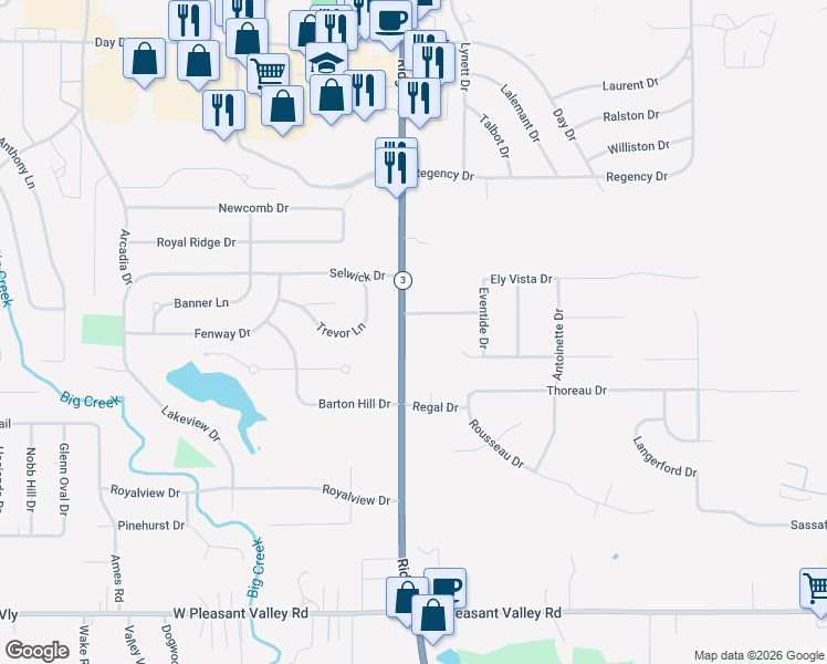 map of restaurants, bars, coffee shops, grocery stores, and more near 7122 Ridge Road in Parma