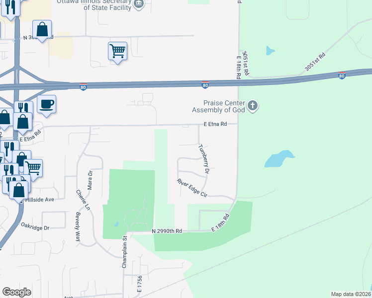 map of restaurants, bars, coffee shops, grocery stores, and more near 765 River Edge Circle in Ottawa