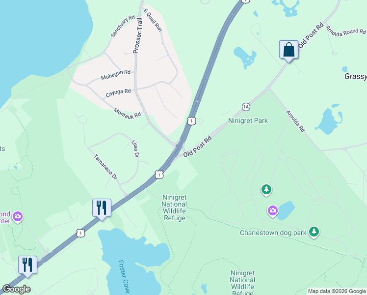 map of restaurants, bars, coffee shops, grocery stores, and more near 5009B Old Post Road in Charlestown