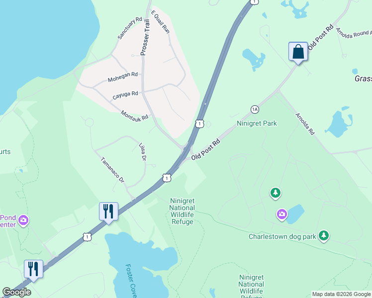 map of restaurants, bars, coffee shops, grocery stores, and more near 5009B Old Post Road in Charlestown