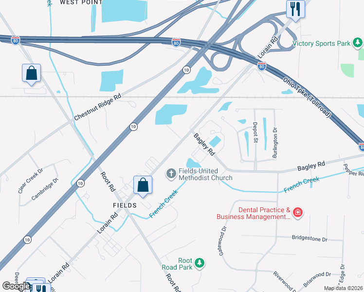 map of restaurants, bars, coffee shops, grocery stores, and more near 33963 Lorain Road in North Ridgeville