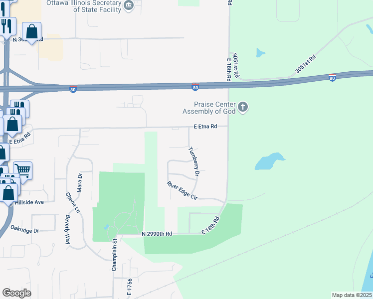 map of restaurants, bars, coffee shops, grocery stores, and more near 765 River Edge Circle in Ottawa