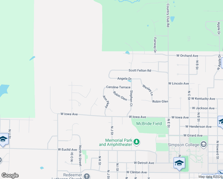 map of restaurants, bars, coffee shops, grocery stores, and more near 1106 Caroline Terrace in Indianola