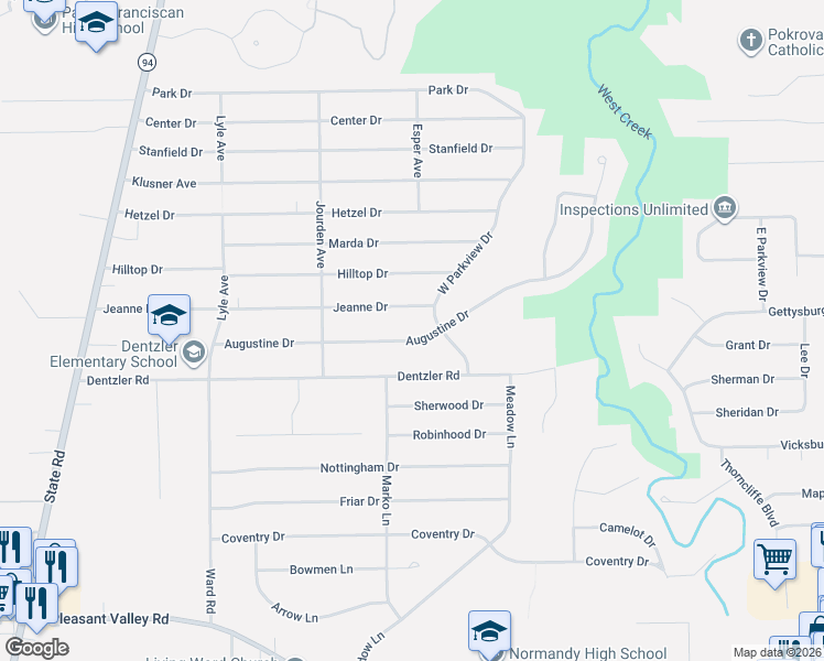 map of restaurants, bars, coffee shops, grocery stores, and more near 2811 Jeanne Drive in Parma