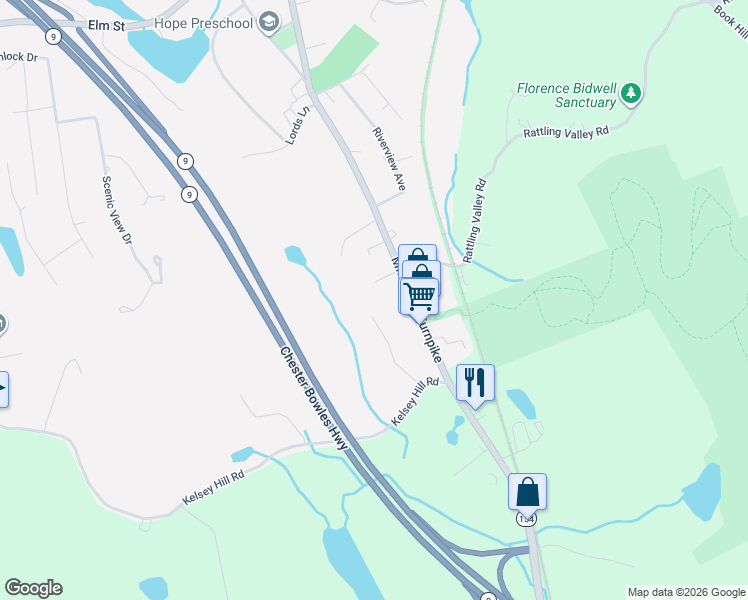 map of restaurants, bars, coffee shops, grocery stores, and more near 15 Pent Road in Deep River