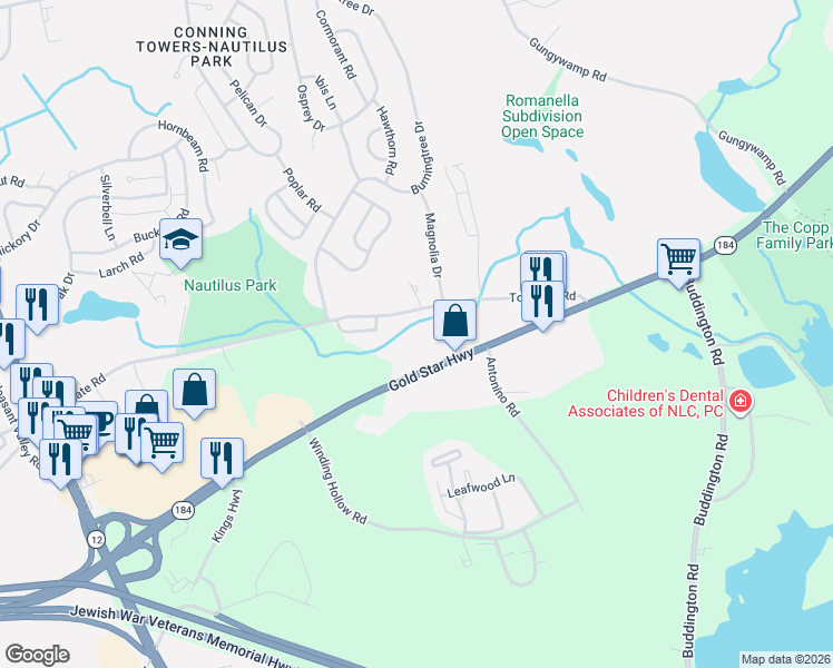 map of restaurants, bars, coffee shops, grocery stores, and more near 397 Toll Gate Road in Groton