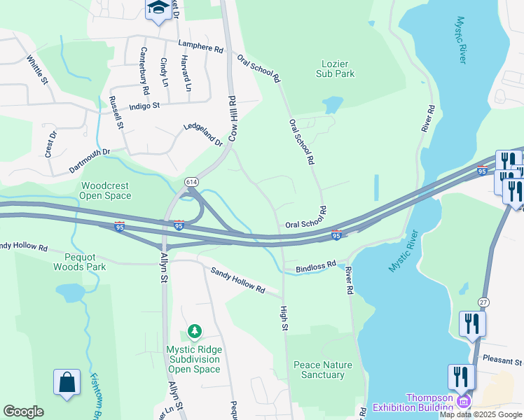 map of restaurants, bars, coffee shops, grocery stores, and more near 117 Cow Hill Road in Groton
