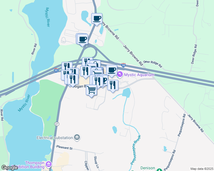 map of restaurants, bars, coffee shops, grocery stores, and more near 14 Clara Drive in Stonington