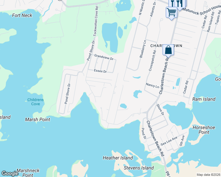 map of restaurants, bars, coffee shops, grocery stores, and more near 246 Tockwotten Cove Road in Charlestown