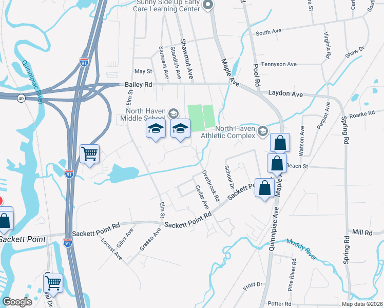 map of restaurants, bars, coffee shops, grocery stores, and more near 55 Overbrook Road in North Haven