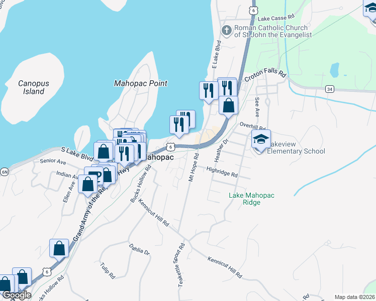 map of restaurants, bars, coffee shops, grocery stores, and more near 675 U.S. 6 in Mahopac