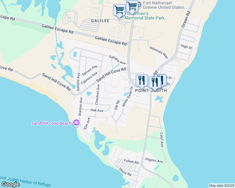 map of restaurants, bars, coffee shops, grocery stores, and more near 49 Willow Avenue in Narragansett