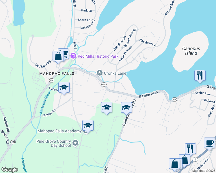 map of restaurants, bars, coffee shops, grocery stores, and more near 655 New York 6N in Mahopac